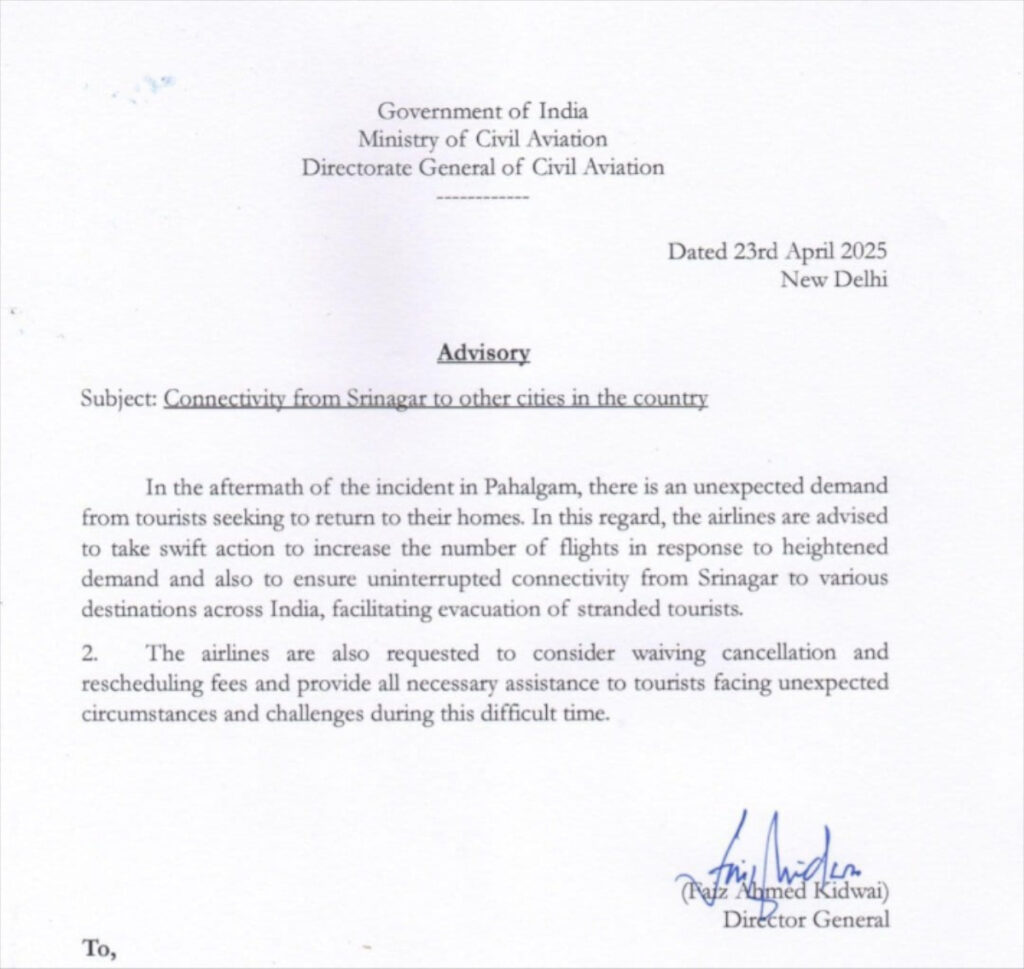 DGCA Advisory to Airlines for Stranded Tourists in Srinagar: Increase Flight Operations