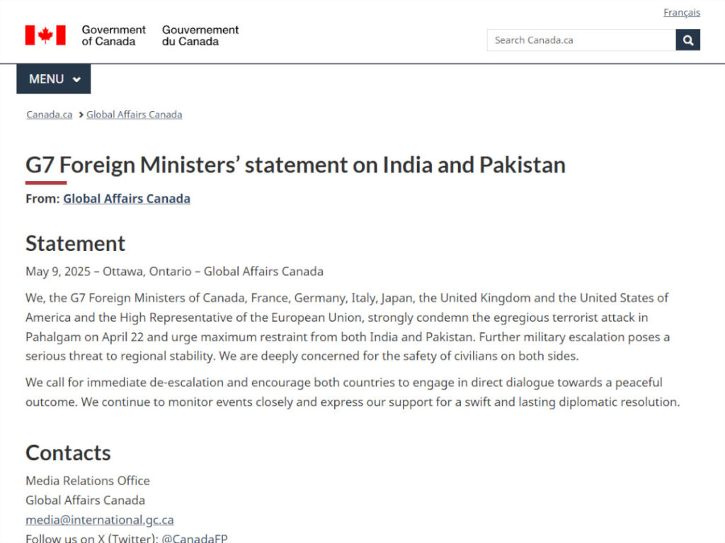 G7 and EU Urge India-Pakistan to De-escalate, Prioritize Civilian Safety