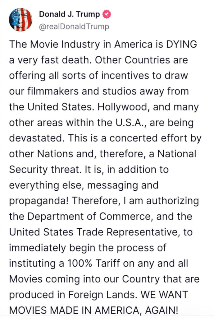 Hollywood is Dying": Trump Orders 100% Tariff on Foreign Films