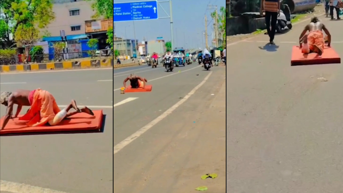 Mysterious 'Bhagwa Bistar Baba' Engages in Unique Street Sadhana in Jabalpur