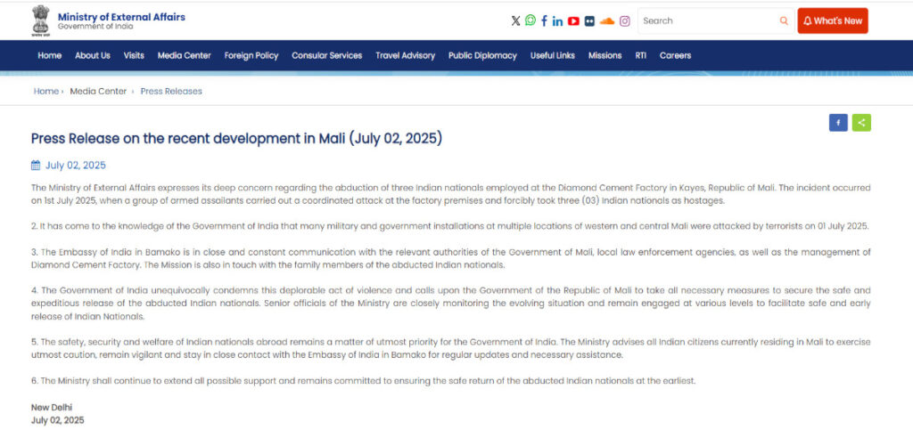 Three Indian Nationals Abducted in Mali; Al-Qaeda-Linked JNIM Suspected