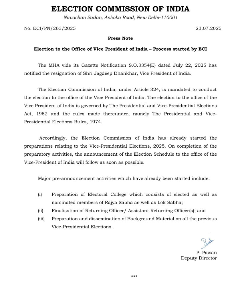 Election Commission Prepares for Vice Presidential Election 2025