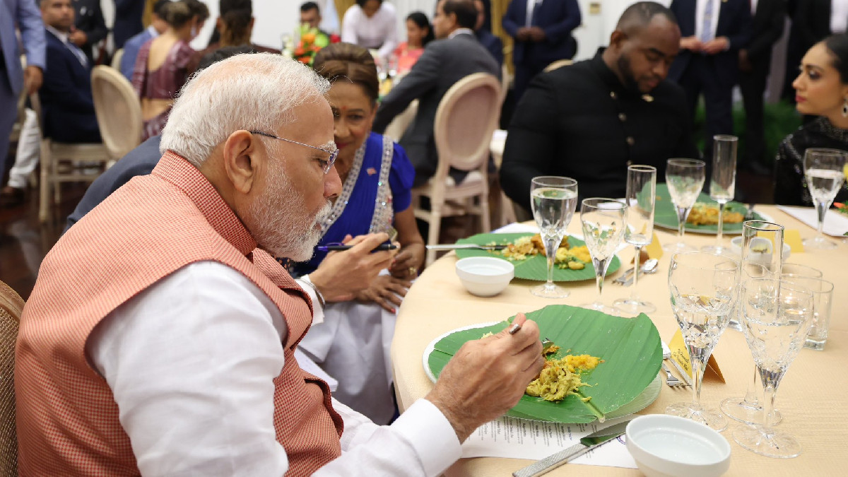 PM Modi Receives Traditional Welcome in Trinidad and Tobago, Served Meal on Sohari Leaf
