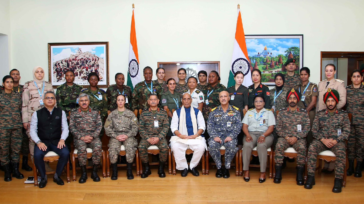 Defence Minister Rajnath Singh Interacts with Women Military Officers from 15 Nations