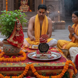 Tulsi Vivah 2025: Find Out the Correct Date and Shubh Muhurat for the Tulsi-Shaligram Wedding (AI IMAGE)