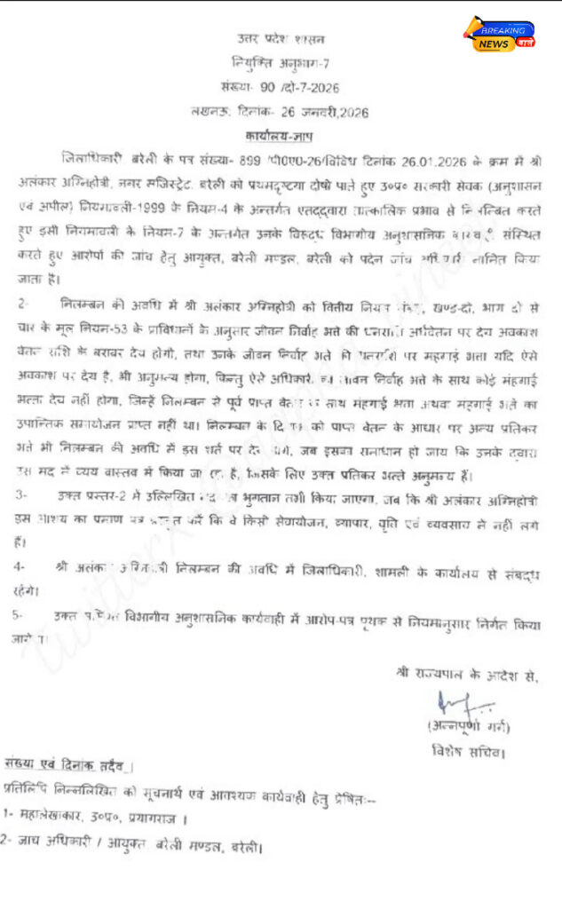 Bareilly Magistrate Suspended by UP Government, Investigated from Shamli Collector Office